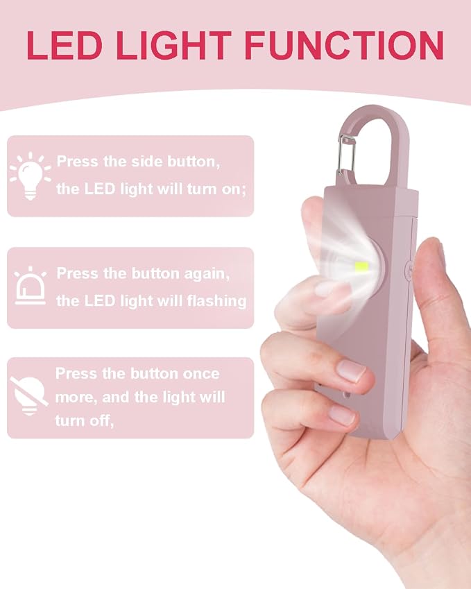 Rechargeable Personal Safety Alarm for Women, 130dB Loud Siren & Strobe | Low Battery Notice, USB C Charging, Keychain Alarm - Image 7