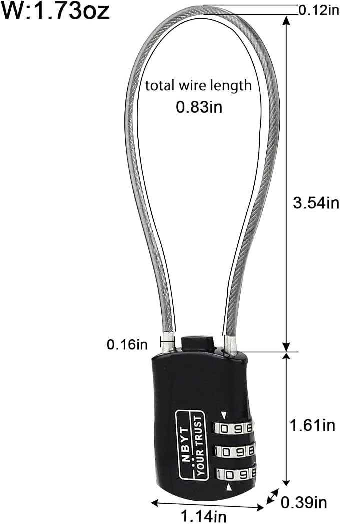 Cable Lock with Combination, Wire Diameter 3/24", 8.3" Circumference, Suitable for Travel Luggage, Backpack, Cycling Helmet, Small Cabinet, Gym Cabinet, Suitcase - Image 2