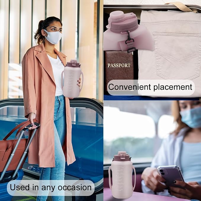 64oz Collapsible Silicone Water Bottle with Straw, BPA-Free,Foldable Water Jug with Handle for Gym, Hiking, Camping,Fishing (Pink) - Image 12