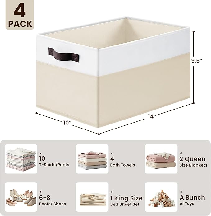 4 Pack Baby Clothes Organizer Bins, Fabric Collapsible Storage Baskets with Handles, Odorless Storage Bins for Toy Clothes Nursery Kids Room Playroom Classroom (14L*10W*9.5H) - Image 2