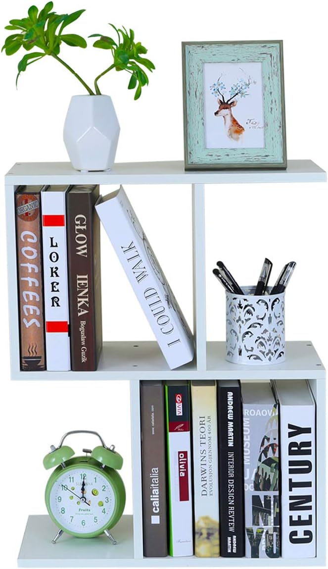Desktop Shelf Freestanding Wooden Small Bookshelf Desk Supplies Organizers and Accessories Storage Display Rack Office Dorm Decor for Women, White - Image 4
