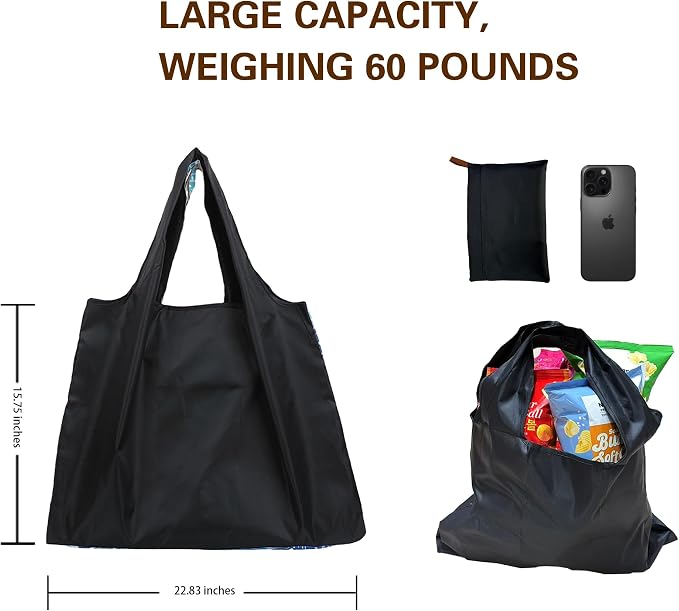 2-Piece reusable grocery bags,shopping bags,grocery bags Reusable Shopping 60+Pounds Capacit, Foldable, - Image 3