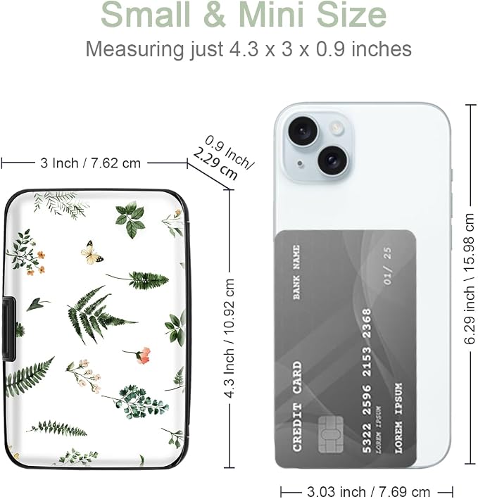 Coco Rossi Credit Card Holder RFID Aluminum Small Mini Wallet Women | Metal Wallet, Business Cards Holder, ID Case, Slim Sleeves, Womens Girls Gift, Carry Wallets for Travel, Green Leaves - Image 3