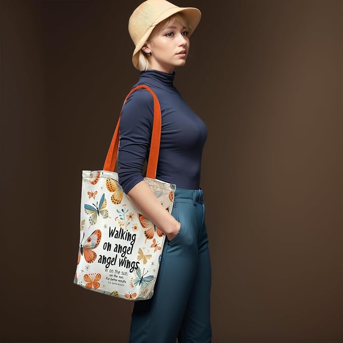 itgowisa Canvas Tote Bag for Women, Tote Bag with Zipper Inner Pocket, Zippered Canvas Bag for Shopping Work Grocery Everyday - Image 3