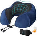 Airplane Travel Neck Pillow, 100% Memory Foam Ergonomic Neck Support, Airplanes Neck Pillow with Washable Cover Travel Essential for Flight Car & Office Includes Eye Masks, Earplugs & Carry Bag (Blue) by Yorgan