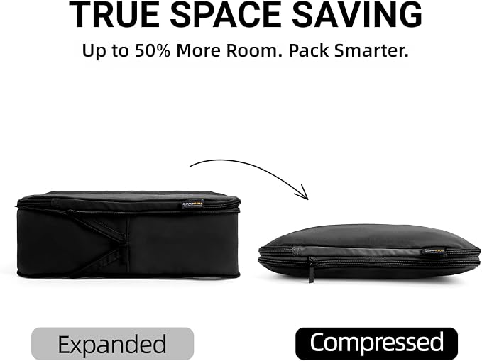 4 Piece Compression Packing Cubes for 3–7 Day Travel, Jet Black | Wrinkle-Resistant Memory Fabric, Breathable Mesh Panel, Double-Zipper, Small to Large Size Bag, Smart Organization - Image 2