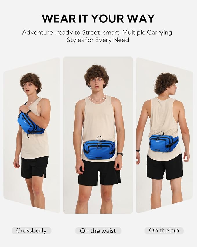 WATERFLY Fanny Pack Waist Bag: 3L Large RFID Anti-Theft for Travel | 180-Degree Opening Design, 5 Pockets, Nylon, Reflective Webbing, Adjustable Buckles, Hiking Daily Use, Women Men - Image 2