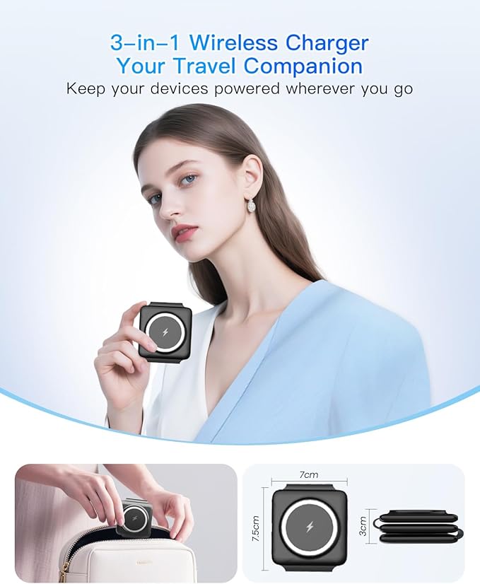Magnetic Wireless Charger for iPhone: Fodable 3 in 1 Charging Station for Multiple Apple Devices - Travel Charging Pad Dock for Apple Watch iPhone 17 16 15 14 13 12 Pro Max Plus & Airpod - Image 2