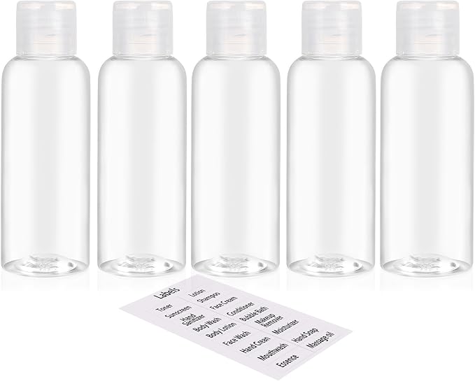 DNSEN 5 Pack 3.4oz Empty Plastic Travel Bottles for Toiletries TSA Approved Leak Proof Squeezable Travel Size Containers Travel Essentials Accessories, clear by DNSEN