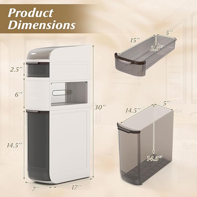 Giantex 4-Tier Narrow Bathroom Storage Cabinet (17" x 7" x 30") | Slim Rolling Toilet Paper Organizer w/ Drawers, Tissue Box, Movable Plastic Cart for Laundry, Living Room, Kitchen - Image 3