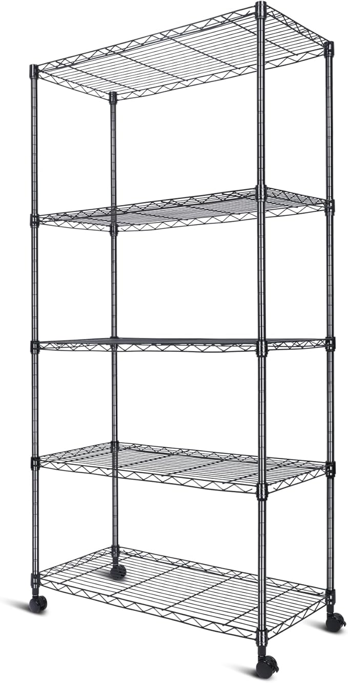 Whitmor 5-Tier Heavy Duty Shelving Unit, Metal Adjustable Storage Shelves, 2000 lbs Capacity for Pantry, Kitchen, Closet, Laundry, 29.6" L x 13.7" W x 59.4" H, Black by Whitmor