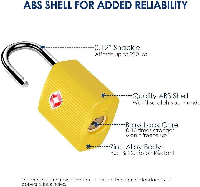 4 Pack TSA Approved Luggage Locks with Keys, Travel Padlock, Zinc Alloy Waterproof Keyed Lock, TSA Outdoor Metal Lock for Lockers, Bags, Backpack, Gym, Gate-Yellow - Image 4