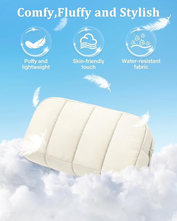 2 Pcs Makeup Bag Travel Toiletry Bag for Women Puffy Padded Cosmetic Pouch Purse Wide-open Makeup Organizer Case Travel Essentials - Image 3