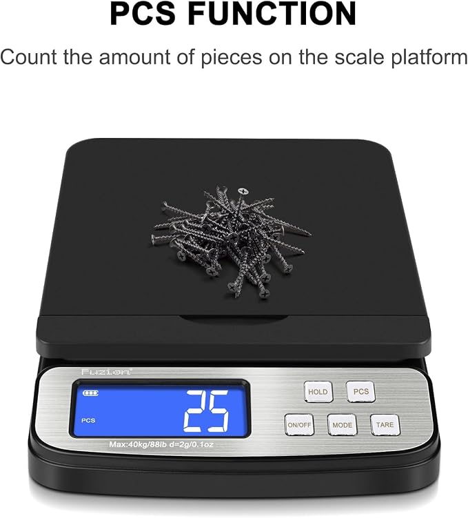 Fuzion Shipping Scale - Digital Postal Scale 88lb x 0.1oz, Flip-up Platform | All-in-1 Postal Scale, Large Display, Hold/Tare/PCS Counting, Easy Calibration, 5 Units, Scale for Packages, Small Business - Image 6
