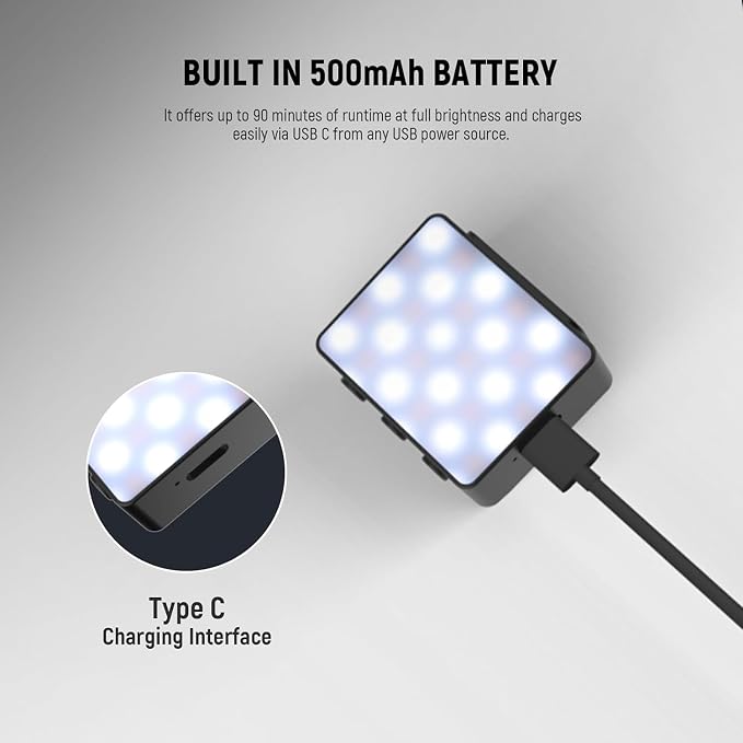 NEEWER Basics Bi Color Magnetic Camera Auxiliary Light Compatible with DJI OSMO Pocket 4 & 3, 1.5W Rechargeable Plastic Mini LED Fill Light Attachment for TikTok Vlog Selfie Video Recording, M24 - Image 6