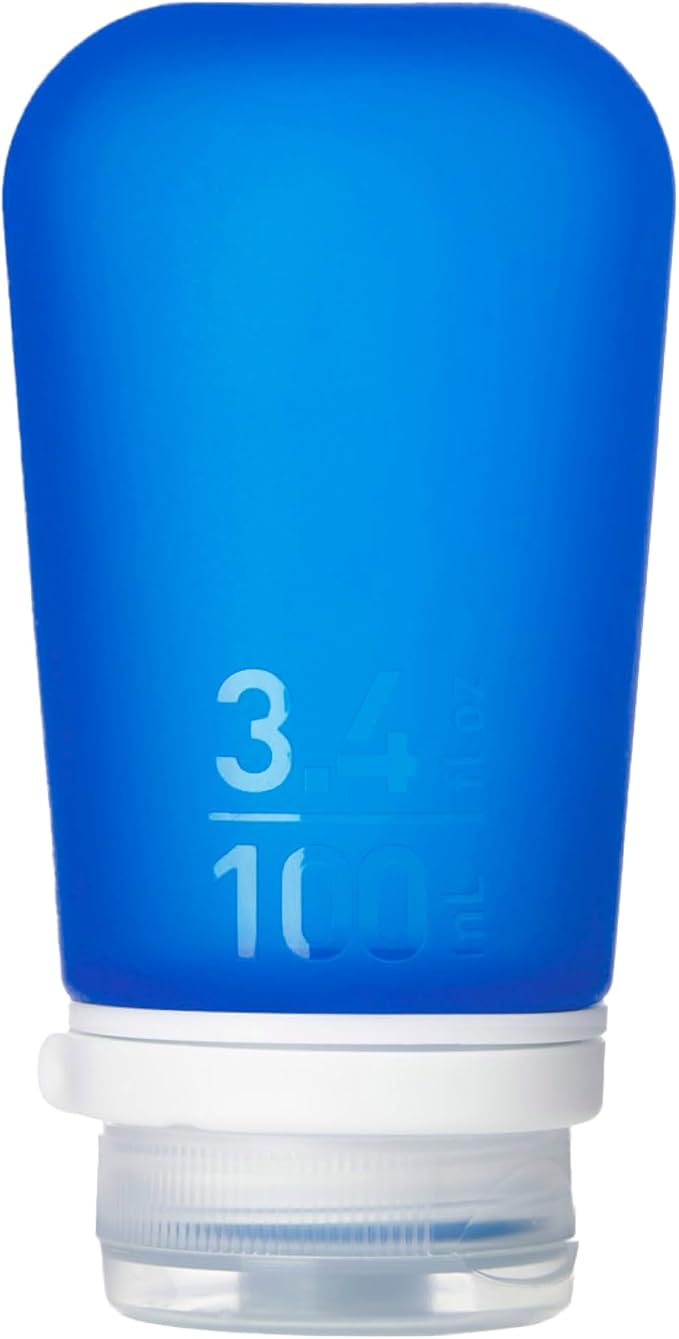 humangear GoToob+ (Large) | Refillable Silicone Travel Bottle | Locking Lid | Food-Safe Material | Dark Blue, Large (3.4 fl.oz.; 100ml) | Refillable & Leak-Proof Silicone Travel Size Bottles with Locking Cap for Toiletries, Camping & TSA Carry-On by humangear