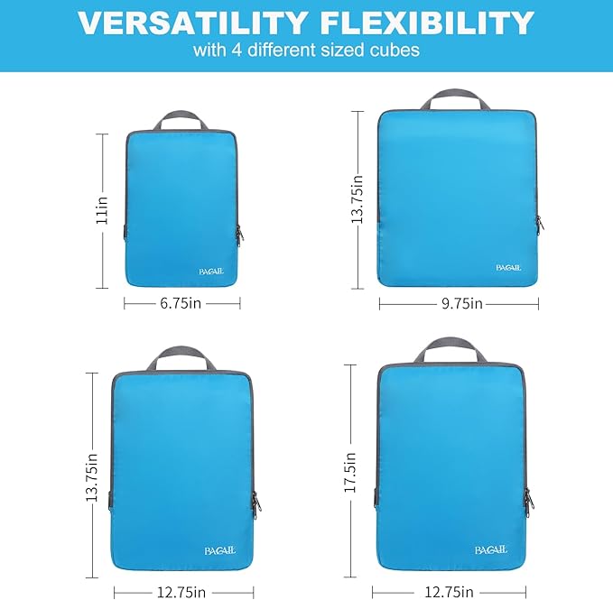 BAGAIL 4 Set/6 Set/8 Set Compression Packing Cubes Travel Accessories Expandable Packing Organizers (Cloth Pattern, 4-Blue) - Image 2
