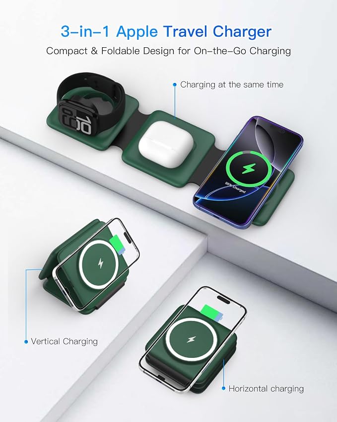 Iseyyox 3 in 1 Wireless Charger for iPhone - Foldable Charging Station Travel Charging Dock Compatible with iPhone 17 16 15 14 13 12 Pro Max Plus Watch & Airpods - Image 3