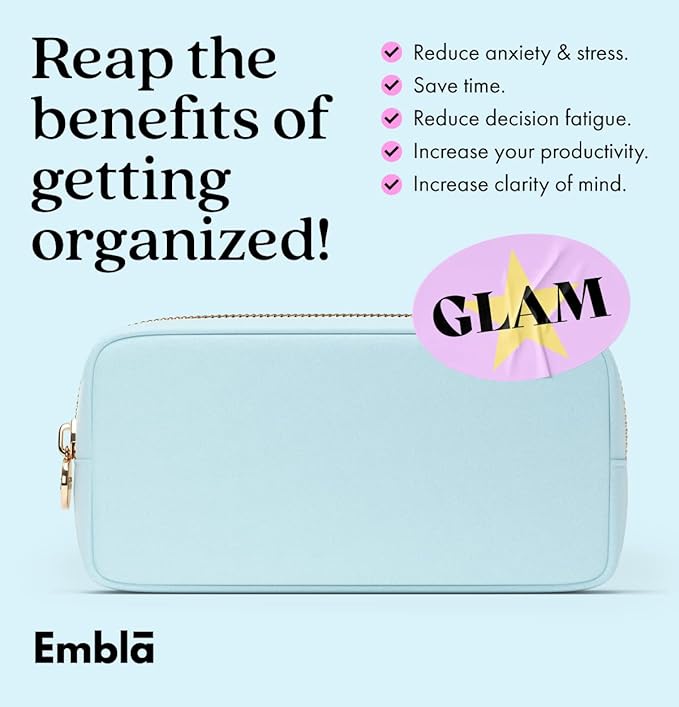 Embla Makeup Bag Travel Cosmetics Pouch and Toiletry Bag, Nylon Zipper Pouch Purse, Cute Make Up Organizer Storage Tote for Women Girls, Waterproof Travel Skincare Case, Small Makeup Bags, Sky Blue - Image 5