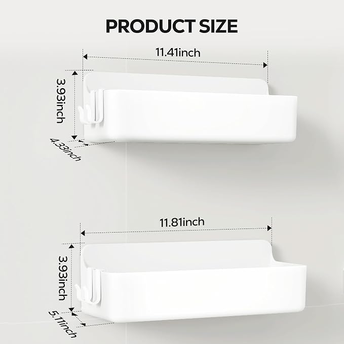 Nieifi Adhesive Shower Shelves, White, 2 Pieces | Rustproof ABS, Large Capacity, Removable Design, No Drilling Shower Organizer for Bathroom Storage & Home Decor - Image 2