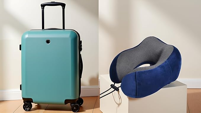 Airplane Travel Neck Pillow, 100% Memory Foam Ergonomic Neck Support, Airplanes Neck Pillow with Washable Cover Travel Essential for Flight Car & Office Includes Eye Masks, Earplugs & Carry Bag (Blue) - Image 8