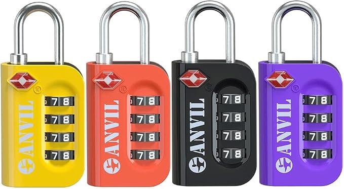 ANVIL TSA Approved Luggage Lock - 4 Digit Combination, 10,000 Combinations, Easy-Read Password Window, Travel Lock for Suitcases, Backpacks, Gym & Student Lockers, Baggage by ANVIL