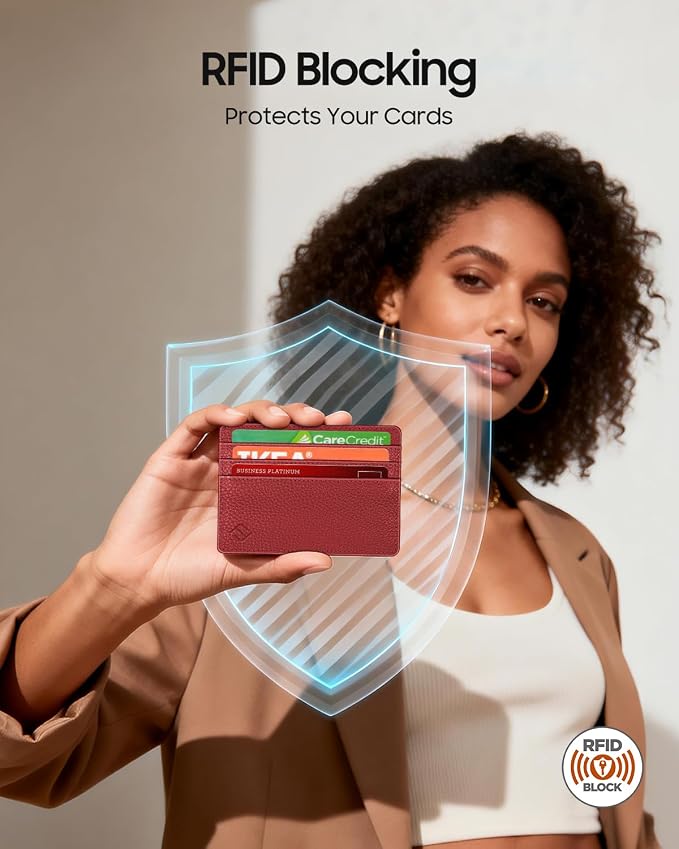 FINTIE Slim Minimalist Front Pocket Wallet RFID Blocking Credit Card Holder | Card Cases with ID Window for Men Women, Poppy Red - Image 3