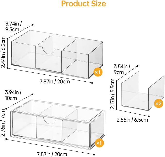 PAVSTINE Medicine Cabinet Organizer 2 Pack, Stackable Storage Drawers with Removable Divider, Make Up Organizer for Bathroom Mirror Cabinets, Vanity, Closet, Countertop - Clear - Image 2