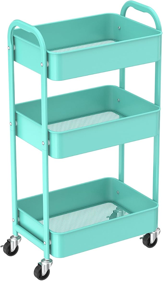 MAX Houser 3-Tier Rolling Utility Cart with Caster Wheels,Easy Assembly, for Kitchen, Bathroom (Turquoise) | Easy Assembly, multi-purpose storage trolley for kitchen, rolling cart with smooth caster wheels for bathroom - Image 9