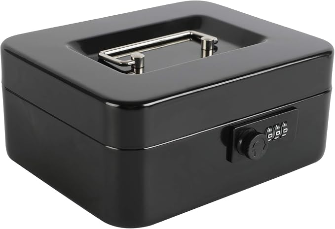 xydled Steel Cash Box Safe with Combination Lock,Money Safe Box with Removable Coin Tray,Medium,7.87"x 6.30"x 3.54",Black by xydled