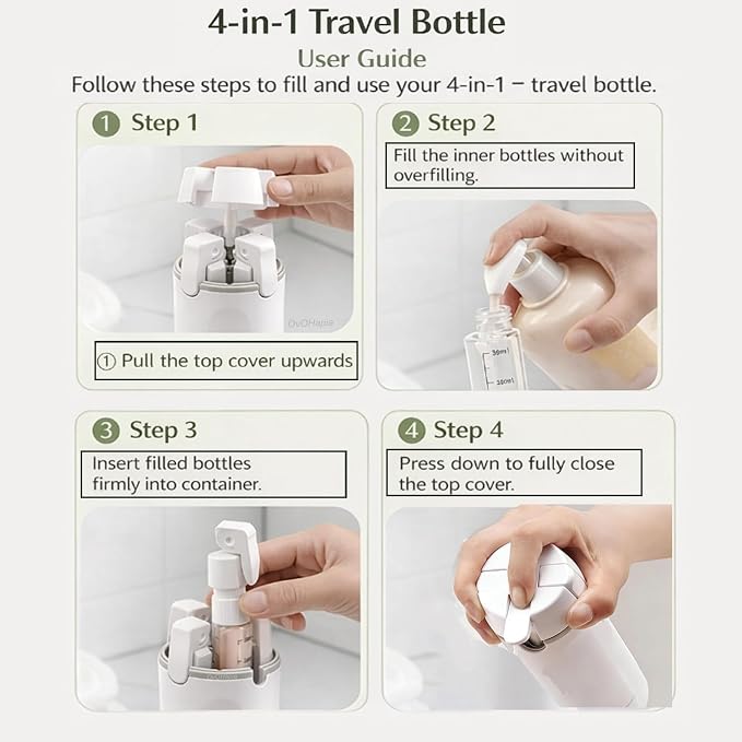4-in-1 Travel Bottles for Toiletries, Travel Pump Bottle，Leak-Proof Shampoo Conditioner Lotion Dispenser with Pump, Compact No-Spill Toiletry Containers for Travel & Business Trips (Green) - Image 7