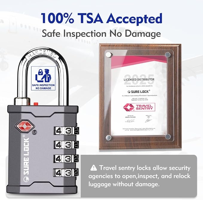 SURE LOCK TSA Accepted 4 Dig Heavy Duty Big Combination Luggage Padlock All Metal Travel Lock for Equipment Hard Case Luggage Gun Case Gym Locker Pelican Vault Lock (2, Grey) - Image 2