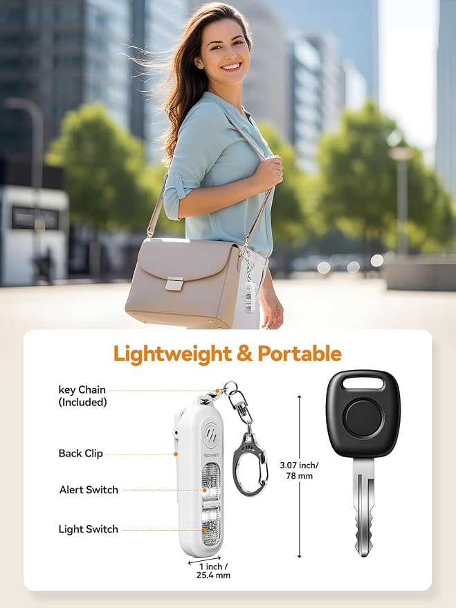 TECKNET Personal Safety Alarm 135dB with SOS Strobe Light for Women - Rechargeable& IPX4 Waterproof Running Lights with Clip On Torch & Low Battery Notice, Safety Siren for Running, Travel Kids, Wihte - Image 5