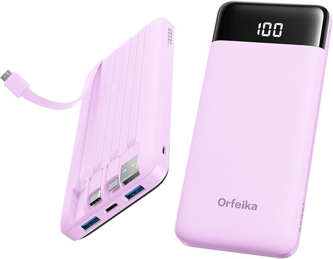 Orfeika Fast Charging Portable Charger Power Bank with Built-in 4 Cables | 10000mAh|Ultra-Slim&Light|Flight-Safe|Power 6 Devices at Once|22.5W|Battery Pack For iPhone,Samsung,Google|Travel Essentials by Orfeika