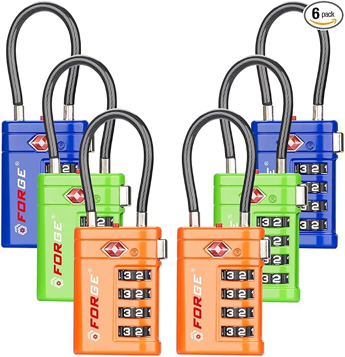 Forge TSA Approved Luggage Locks 4 Digit Combination TSA Travel Locks with TSA008, Open Alert Indicator, Zinc Alloy Body for Luggage, Suitcase, Backpack, and More. 3 Color 6 Locks. by Forge