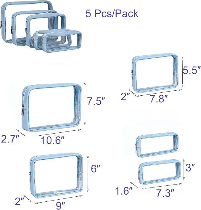 Remobia Hicol TSA Approved 5-Piece Diaper Bag Organizer Pouch Set Clear Waterproof TPU Kids Toiletry Storage Set Travel Packing Clutch Cube Bags for Baby Nursing (Blue) - Image 2