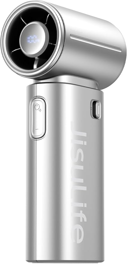 JISULIFE Handheld Fan Life9S - Sleek Chrome: Turbo Power, 22 Hours Cooling | LED Display, 5000mAh, 5-Speeds, Mini Portable Fan for Travel, Cruise, Concerts, Trendy Gifts for Women Men -Silver by LivechillStaycool