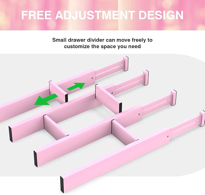 Expandable Bamboo Drawer Dividers Organizers, Drawer Separators Splitter, 17-22 inches Long Adjustable Spring-loaded Organizer for Large Utensil, Clothes, Tools(Pink) - Image 7