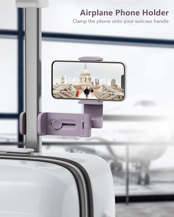 MiiKARE 2PCS Airplane Phone Holder, Plane Travel Essentials, Black & Purple | Universal Hands-free Phone Holer with 360° Rotation for Flying, Accessory Travel Must Haves Phone Stand for Desk, Tray Table - Image 2