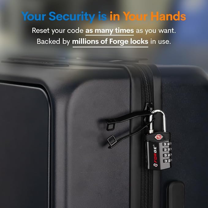 Forge TSA Approved Luggage Locks for Air Travel, Gym Lockers, School Lockers, Pelican Cases, Easy Read Dials, Durable Alloy Body, Black 6 Pack. - Image 6