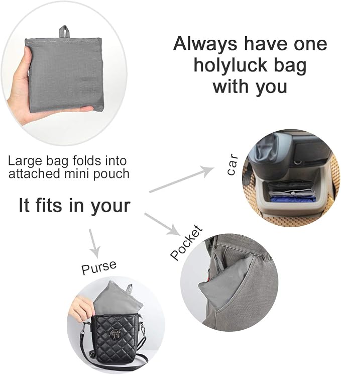 HOLYLUCK Reusable Grocery Bags,Heavy Duty Foldable Shopping Tote Bag (Extra Large, 3 Large Grey) - Image 4