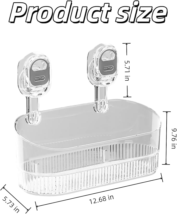 No‑Drill Wall Mount Large Storage Box with Wave‑Grip Suction Cups | Transparent PET construction.Tool‑free spacious wall caddy for cosmetics & toiletries bathroom storage - Image 3