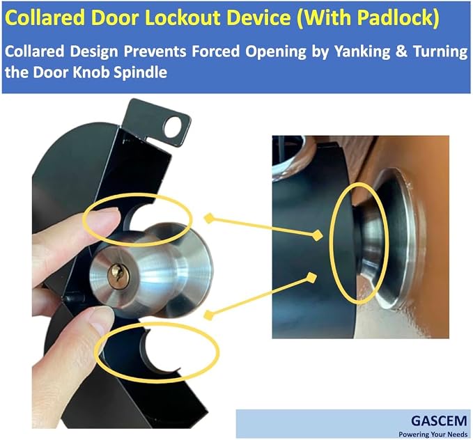 Door Knob Lockout Device. (Matt Black, 1 Padlock Included). Door Handle Lock - Prevents Doorknobs from Turning and Access to Keyhole. Childproof Door Knob Cover. - Image 3
