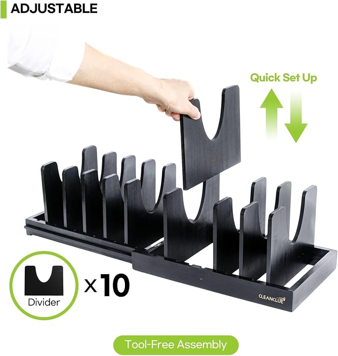Pots and Pans Organizer under Cabinet Expandable Bamboo Pot Lid Holder Rack | Adjustable bakeware organizer, cutting board organizer, cookie sheet, baking pan, tray organizer for kitchen cabinet storage - Image 3