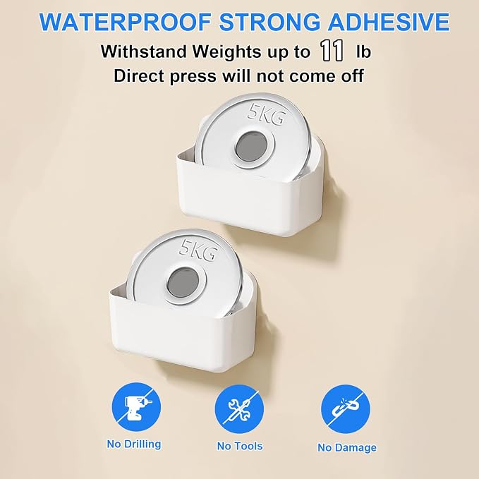 Wall Mount Organizer, 2Pc Small Adhesive Cabinet Door Organizer | Bathroom Shelf for Wall,No Drilling Hang Adhesive Shelf, with Self Adhesive Tapes, for Bathroom, Kitchen, Living Room - White - Image 3