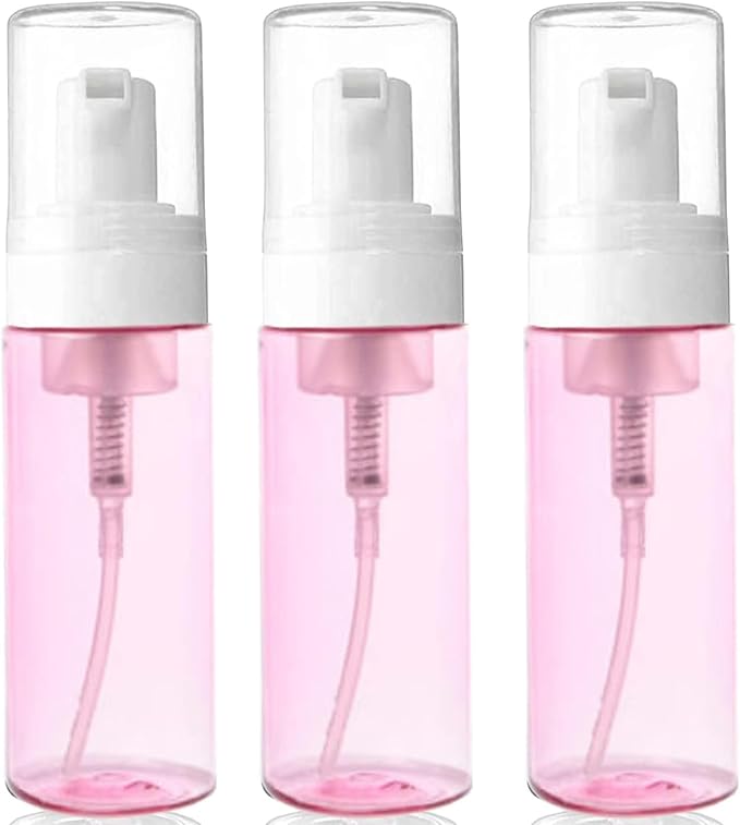 3-Pack Travel-Sized Foaming Pump Bottles - Empty Foaming Liquid Soap Dispensers - for Refillable Travel Hand Soap Shampoo Foaming Castile Cosmetics - BPA Free (100ml/3.3oz) (Pink) by VIGORPATH