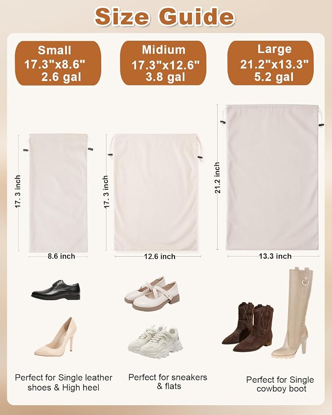 2 Pcs Shoe Bags for Travel, Dust Velvet Bags, Beige, 17.3x12.6 Inch | Washable & Reusable Travel Shoe Bags, Dustproof Shoe Bags with Drawstring Closure, Suitable for Travel, Home Storage - Image 3