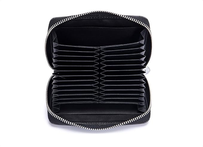 RFID Blocking 24 Slot Credit Card Holder Wallet Real Leather Multi Card Organizer Wallet with Zipper - Image 2