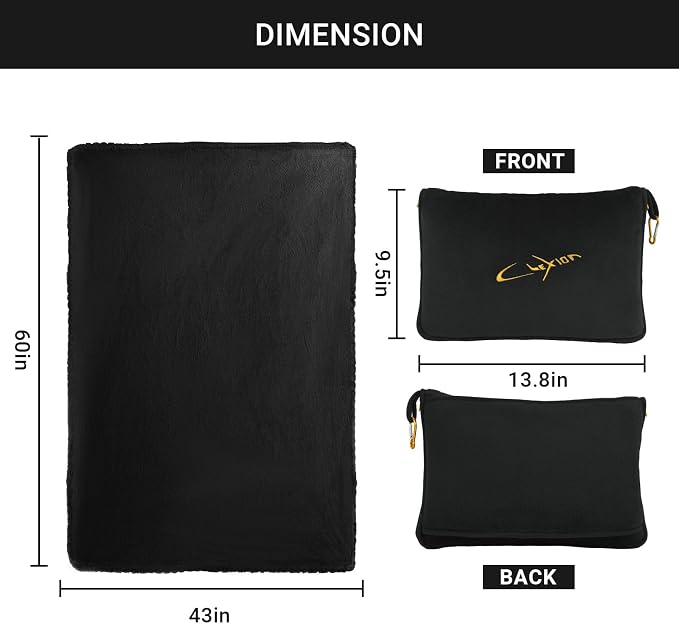 Airplane Travel Blanket with Pillow,300 GSM Soft Fleece Compact Blanket with Carry Bag,Lightweight Travel Blanket for Flights,Black - Image 4