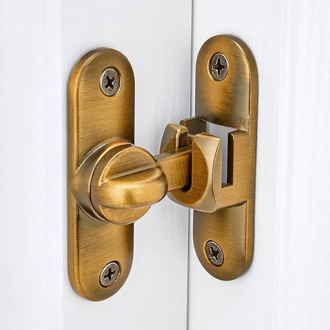 Brass 90/180 Degree Barn Door Latches,Flip Gate Lock | Zinc Alloy Flip Gate Latches,Right Angle Door Lock,for bedroom,garage,sliding door,window,cabinet,drawer,pet enclosures - Image 3